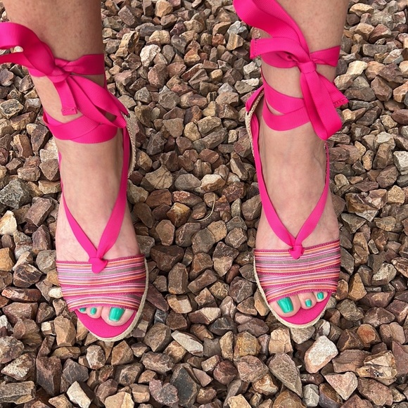 Talbots Pink Ankle Wrap Espadrille Wedge Sandals - Picture 9 of 17